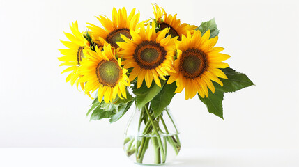 Obraz premium sunflowers in a vase on an isolated white background, object focused, png, stock image, hd quality, 