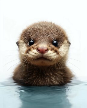 Portrait d'un b&eacute;b&eacute; loutre - loutron sur fond blanc