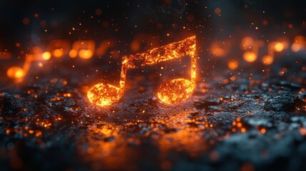 Glowing musical notes on a textured surface.