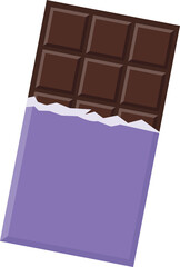 Chocolate bar. Half open wrapper square chocolate. Cocoa organic product