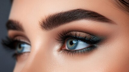Obraz premium Close-Up of Beautiful Female Eyes with Makeup and Long Lashes