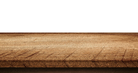 empty wooden table top isolated on white background, used for montage your products