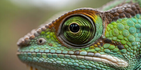 Fototapeta premium Isolated Close-Up of Chameleon Reptile Eye Showing Texture