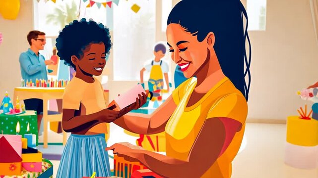child painting with their parent