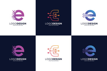 Letter E tech logo design collection