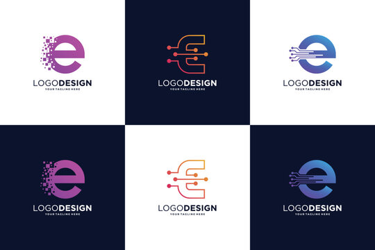 Letter E tech logo design collection