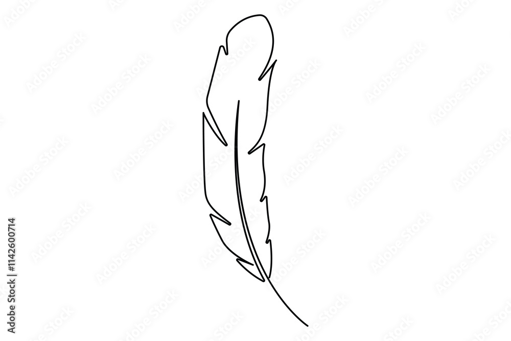 Fototapete bird feather continuous one line drawing of bird feather icon isolated on white background vector il