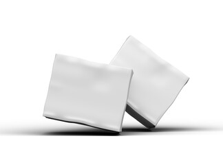 Rendered image of a small white rectangular dented box on a light background
