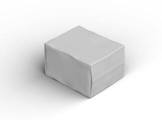 Rendered image of a small white rectangular dented box on a transparent background