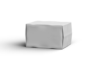 Rendered image of a small white rectangular dented box on a transparent background