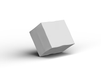 Rendered image of a small white rectangular dented box on a transparent background