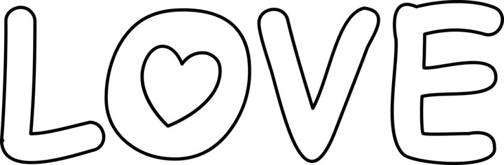 Valentine love text outline.
Isolated love word letters typography outline.
Transparent background.