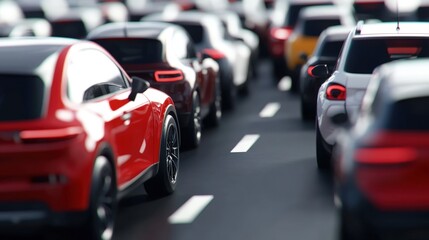 Vibrant Urban Scene Featuring Numerous Cars in Motion on a Busy City Street Capturing the Energy and Diversity of Modern Transportation Life
