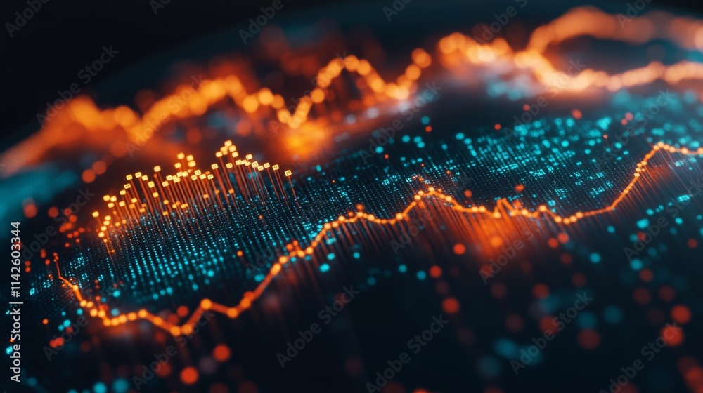 Poster abstract data visualization with bright interactive graph elements