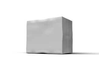 Rendered image of a small white rectangular dented box on a transparent background