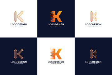 Letter K Digital connection logo design Collection