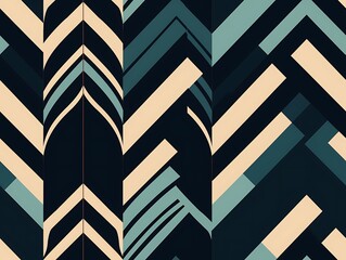 Abstract Geometric Pattern in Teal Beige and Dark Blue