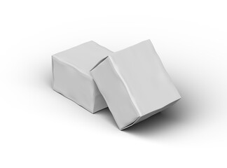 Rendered image of a small white rectangular dented box on a transparent background