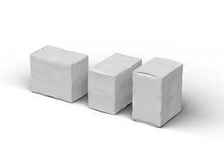 Rendered image of a small white rectangular dented box on a transparent background