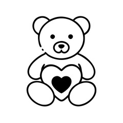 Obraz premium Adorable teddy bear holding a heart in a minimalist line art style, symbolizing love and affection
