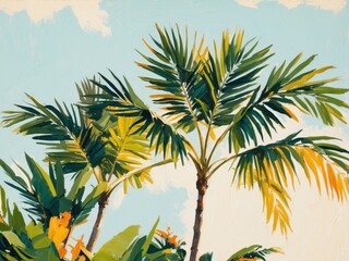 Tropical Palm Leaves bathed in Sunlight - Lush Greenery and Warmth of Nature