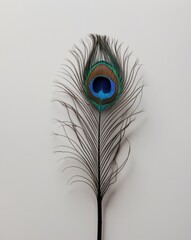 A colorful peacock feather with a blue and purple hue