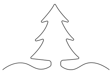 Winter tree Continuous one line drawing on on white background. Vector illustration
