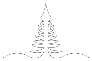 Winter tree Continuous one line drawing on on white background. Vector illustration
