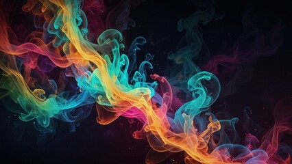 Fototapeta premium Vibrant swirling rainbow smoke on a dark background: colorful abstract art