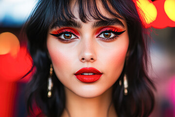 Fototapeta premium A woman with red lipstick and red eye liner