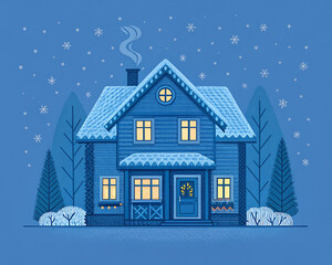 Naklejka premium Knitted Blue Warm House on Blue Background
