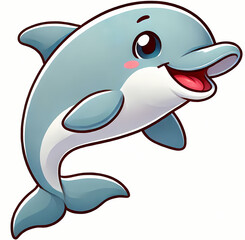 Obraz premium Playful cartoon dolphin illustration, showcasing its joyful expression and sleek body design.