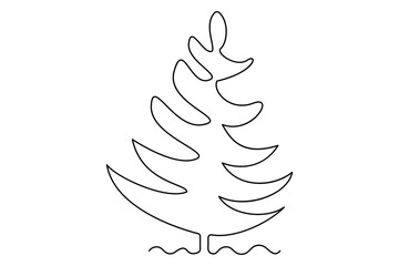 Fototapeta premium Winter tree Continuous one line drawing on on white background. Vector illustration 