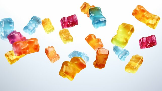 Colorful gummy bears floating in a playful, whimsical arrangement. Generative AI