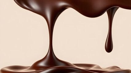 Obraz premium Dark Chocolate: A rich, dark chocolate stream flowing smoothly from the top of the frame, with a glossy, velvety texture that captures the thick and luxurious quality of the liquid chocolate