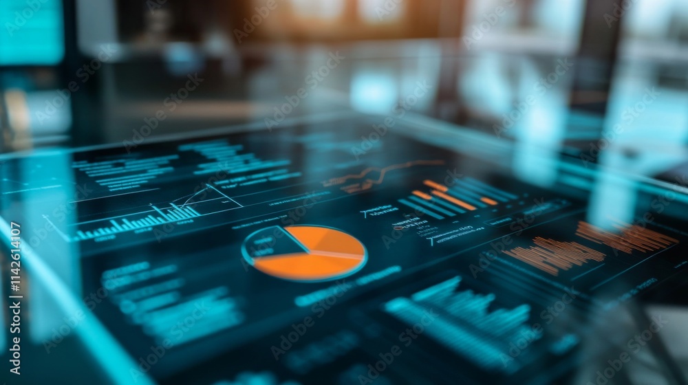 Poster futuristic data analysis dashboard with charts and visual elements