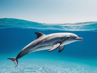 Fototapeta premium Majestic dolphin swimming in the deep blue ocean