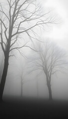 Obraz premium trees in the fog - black and white photo, Dreamy. isolated with white highlights