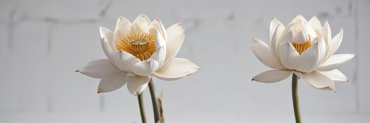 Close-up of withered lotus on white background, dried up, wilted, droopy, moisture