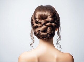 Elegant updo hairstyle with intricate braided design suitable for special occasions or weddings