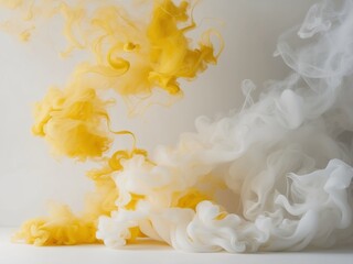 Vibrant Swirls of Yellow and White Smoke Creating a Dreamlike Background for Creative Projects and Visual Designs