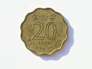 Close-up of a 20 cents Hong Kong dollar from 1997

