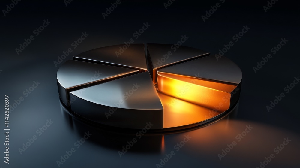 Leinwandbilder metallic pie chart segment with glowing section on dark background