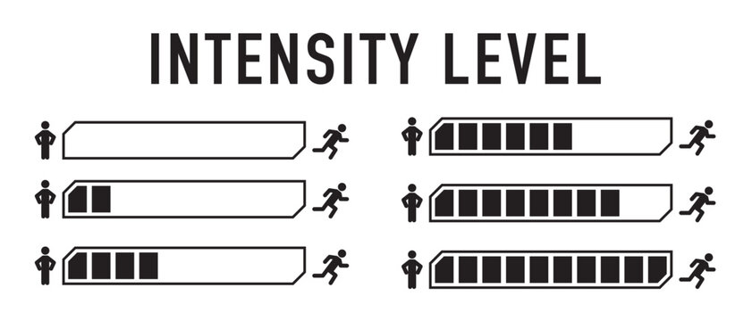 Activity intensity, progress scale, load levels, running, fitness, vector, silhouette.