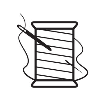 recommend clip art: Spool of thread, needle with thread, sewing icon, black and white, outline vector, embroidery tool.
