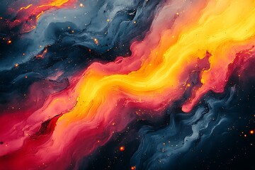 A cosmic dance of vibrant colors, swirling nebulae and fiery energy in an abstract universe.