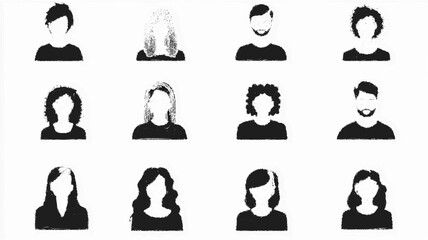 Profile avatars of individuals in simple geometric forms. Vector icon