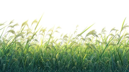 Obraz premium Green Grass Blades Swaying Gently in the Breeze Against a Bright White Backdrop