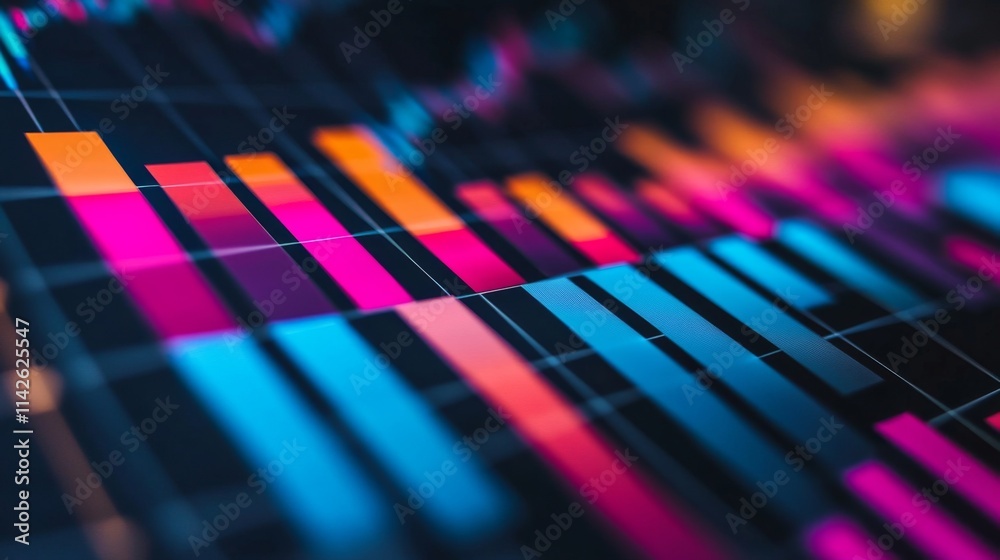 Poster colorful data visualization with abstract bars and graphs background