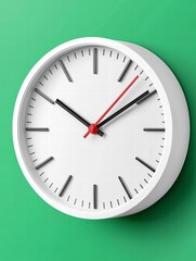 Modern White Clock on Green Background